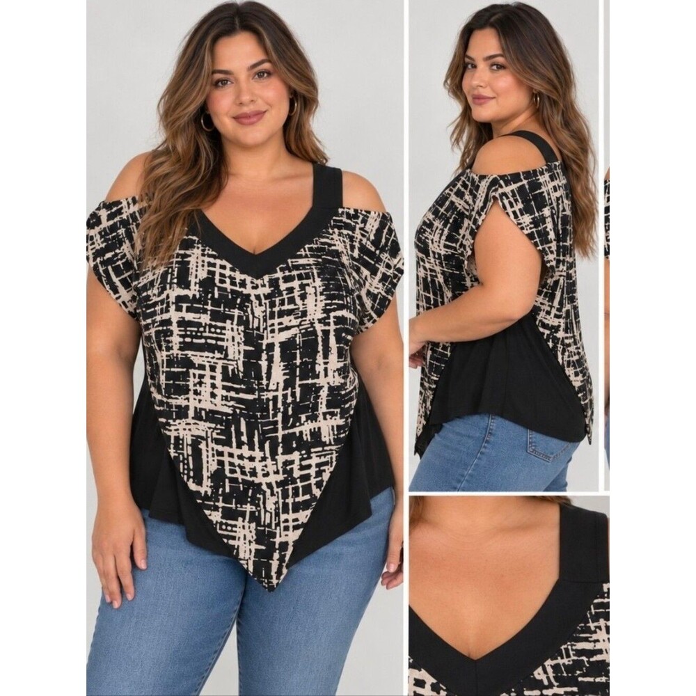 G Collection Women's Cold Shoulder Black Blouse Size 1X